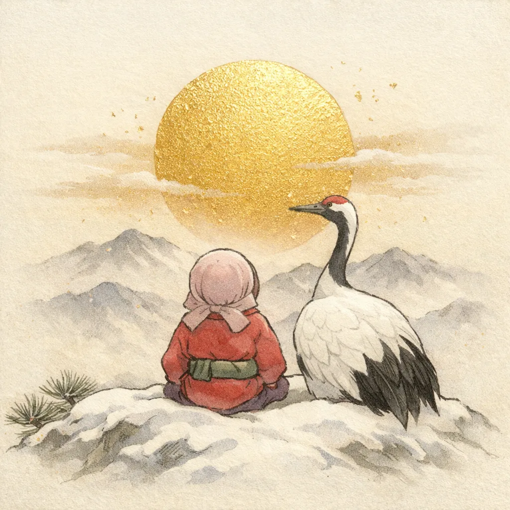 玲ちゃんと、雪山の白鶴